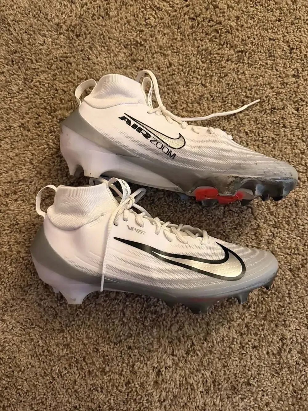 Nike Air Zoom Vapor Pro 1 Football Cleats White/Metallic Silver